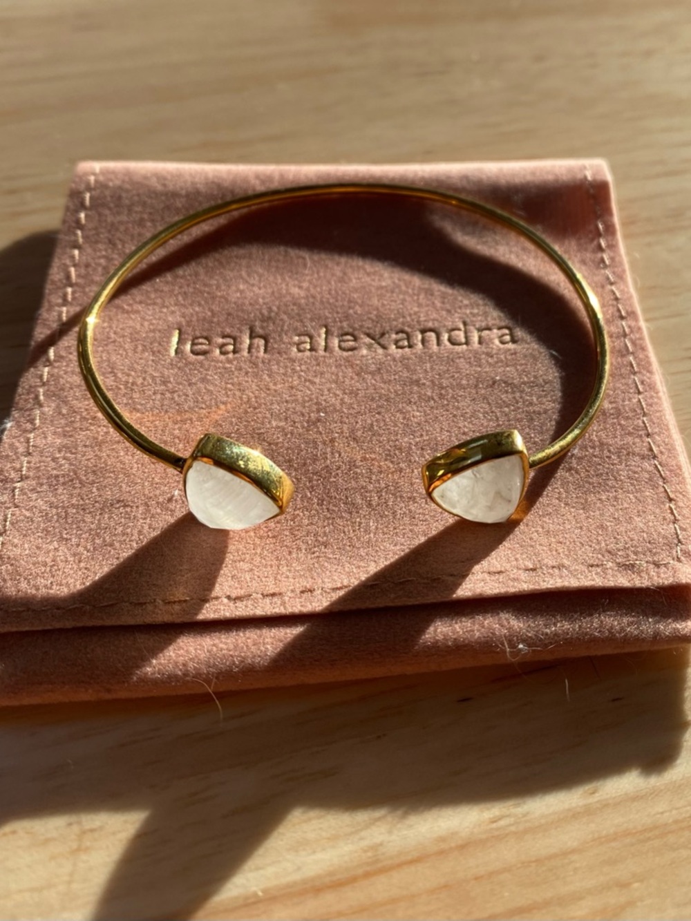 Leah Alexandra Gold Cuff Bracelet with Moonstone Stone Tips